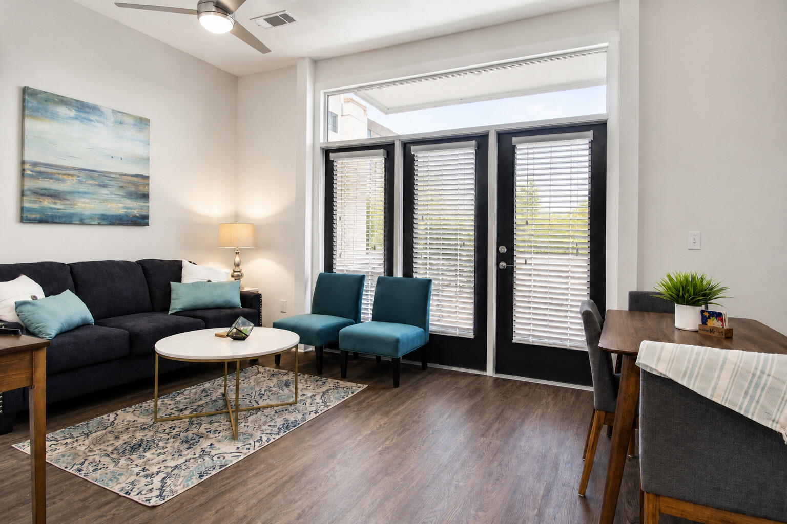 The same living room after enhancement — corrected light and colour